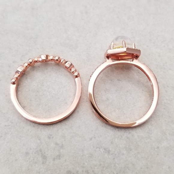 (2pc) 18k Over Sterling Moonstone Ring Set - Picture 3 of 8